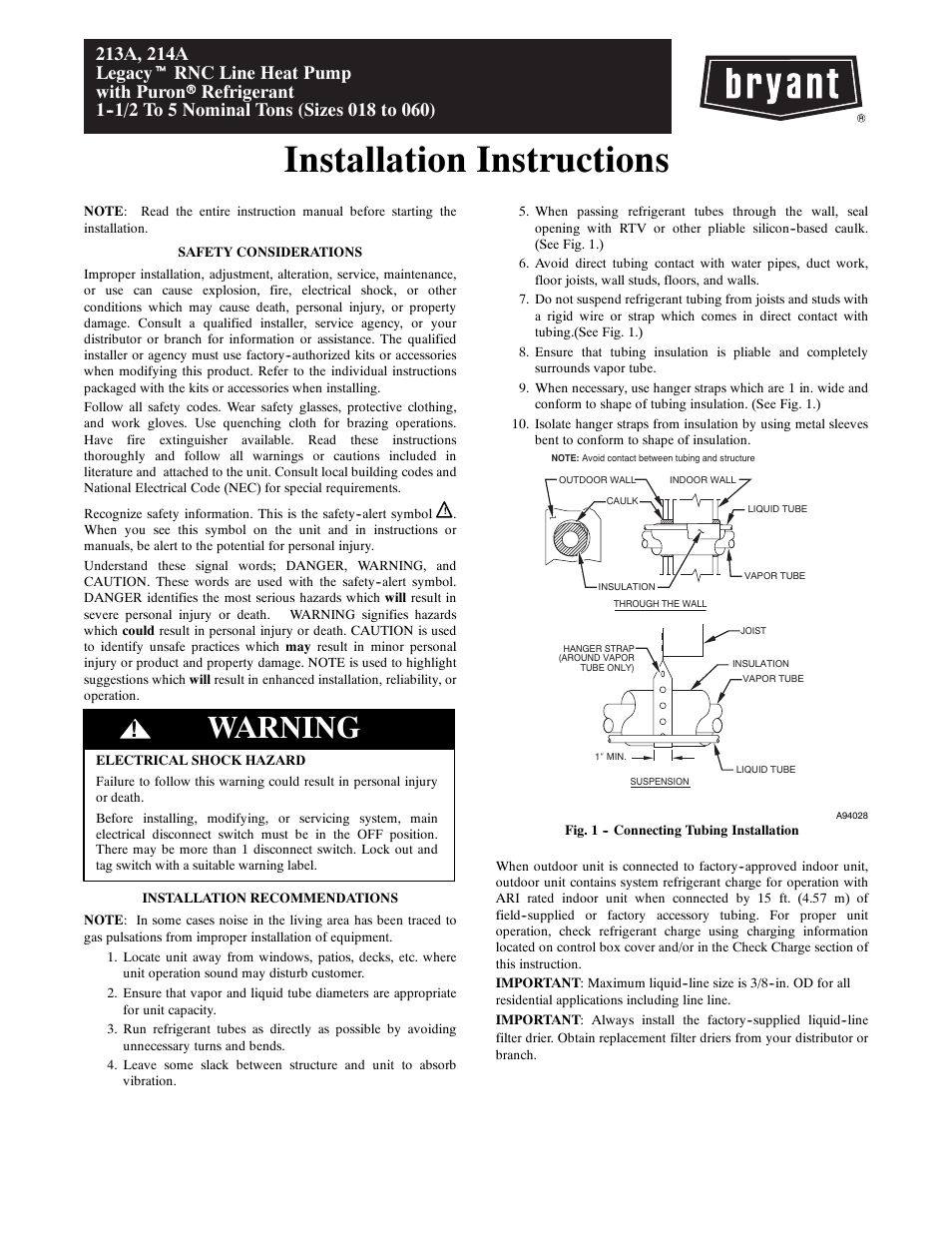 Bryant 213A User Manual | 8 pages