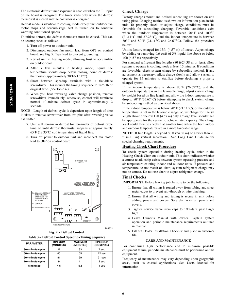 Check charge, Final checks, Heating check chart procedure | Bryant 213A User Manual | Page 6 / 8