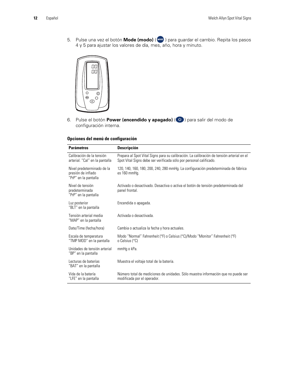 Welch Allyn Spot Vital Signs Monitor, Reset Time and Date Post Battery Replacement or Removal - Quick Reference Guide User Manual | Page 12 / 26