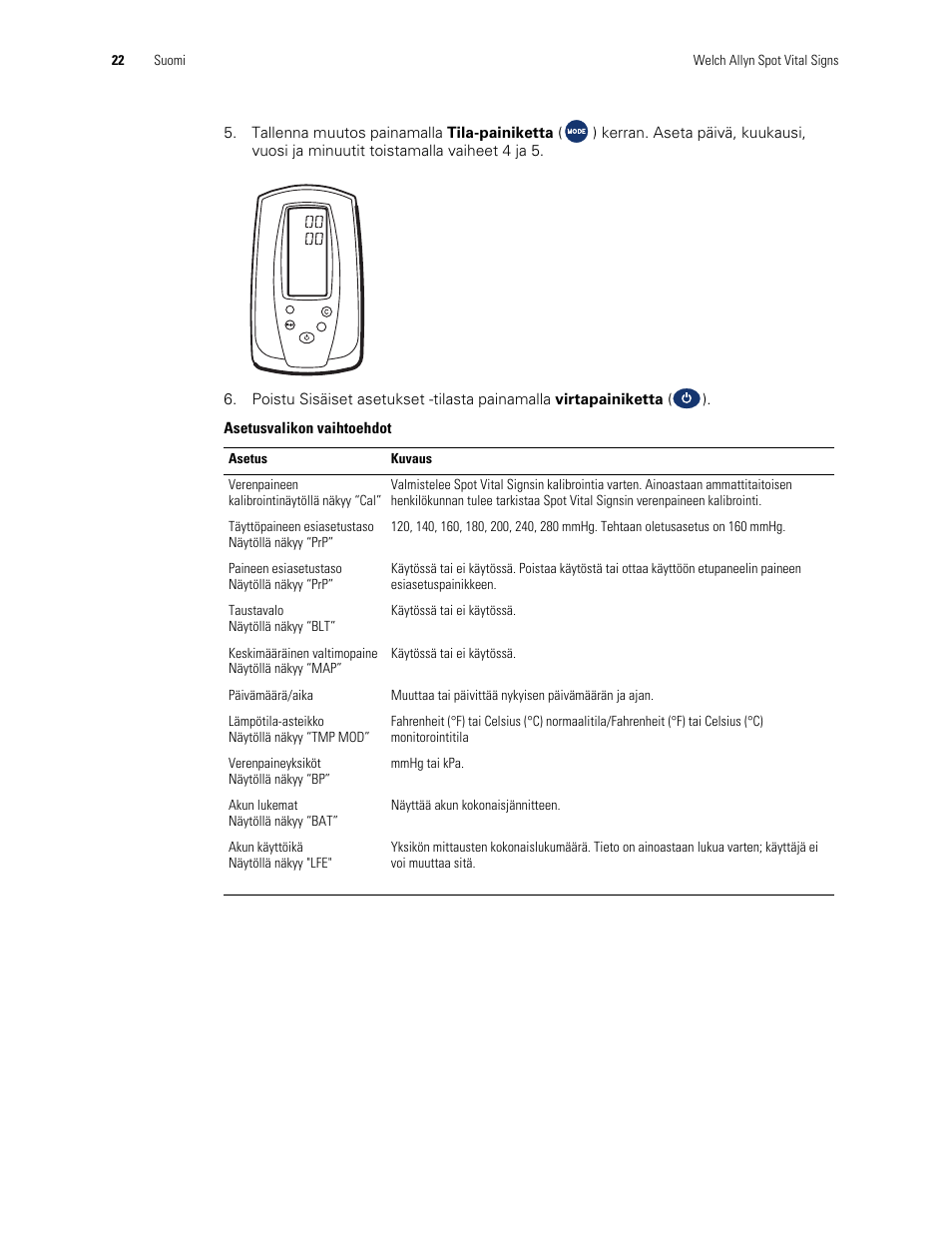 Welch Allyn Spot Vital Signs Monitor, Reset Time and Date Post Battery Replacement or Removal - Quick Reference Guide User Manual | Page 22 / 26