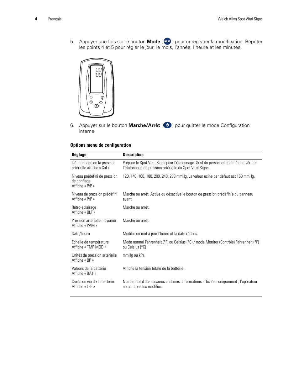 Welch Allyn Spot Vital Signs Monitor, Reset Time and Date Post Battery Replacement or Removal - Quick Reference Guide User Manual | Page 4 / 26