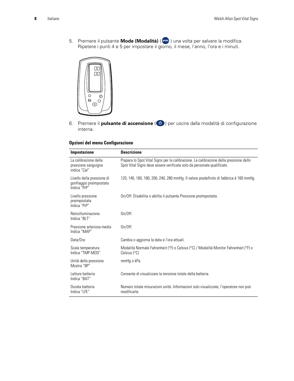 Welch Allyn Spot Vital Signs Monitor, Reset Time and Date Post Battery Replacement or Removal - Quick Reference Guide User Manual | Page 8 / 26
