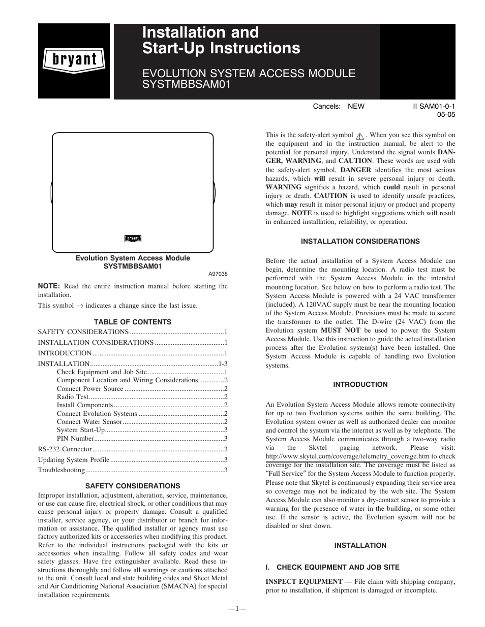 Bryant SYSTMBBSAM01 User Manual | 6 pages