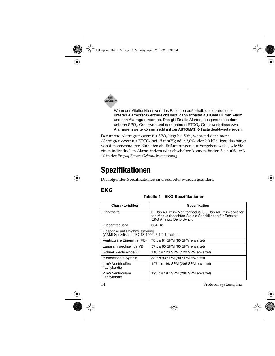 Spezifikationen | Welch Allyn Propaq Encore Update - Quick Reference Guide User Manual | Page 16 / 60