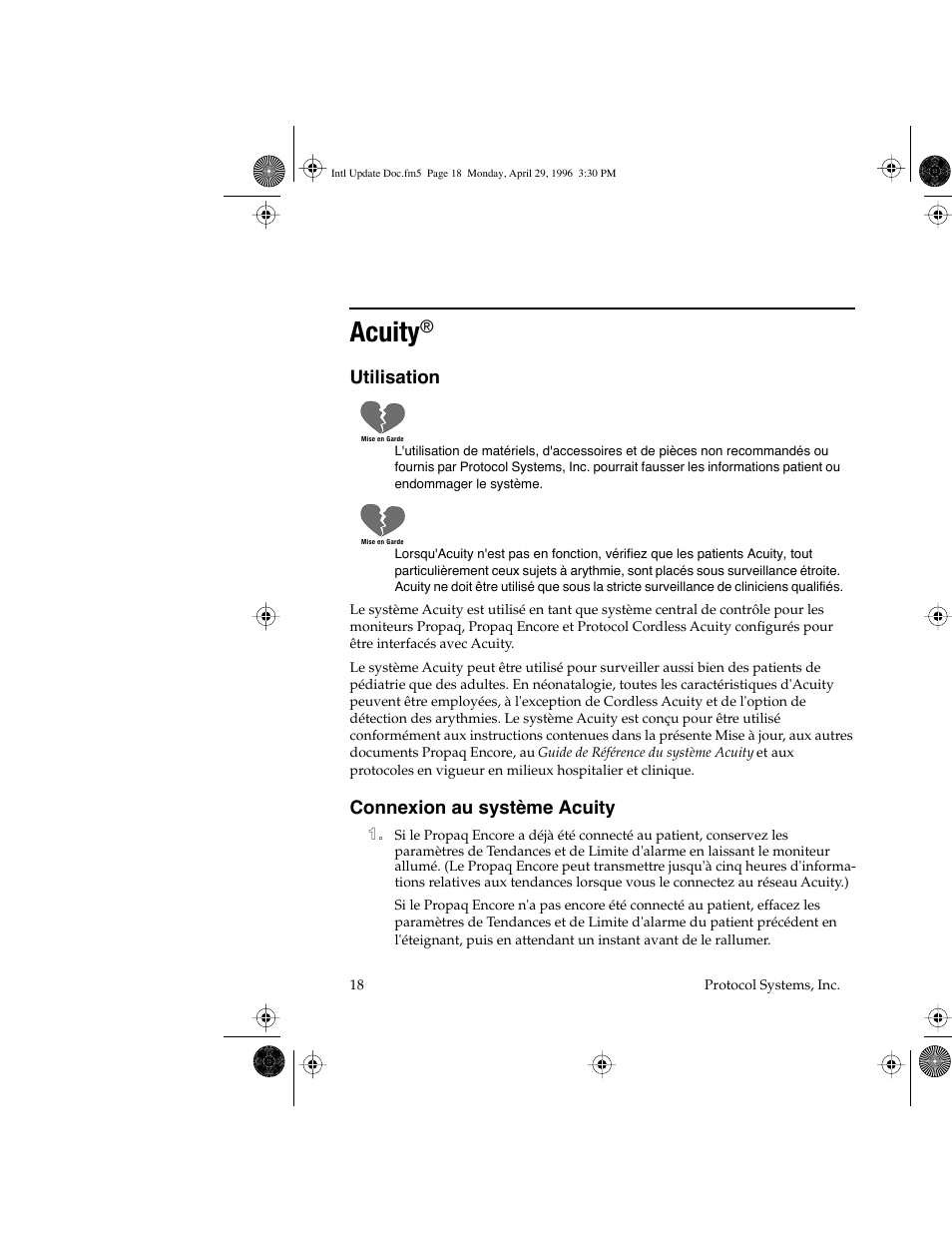 Acuity, Utilisation, Connexion au système acuity | Welch Allyn Propaq Encore Update - Quick Reference Guide User Manual | Page 20 / 60