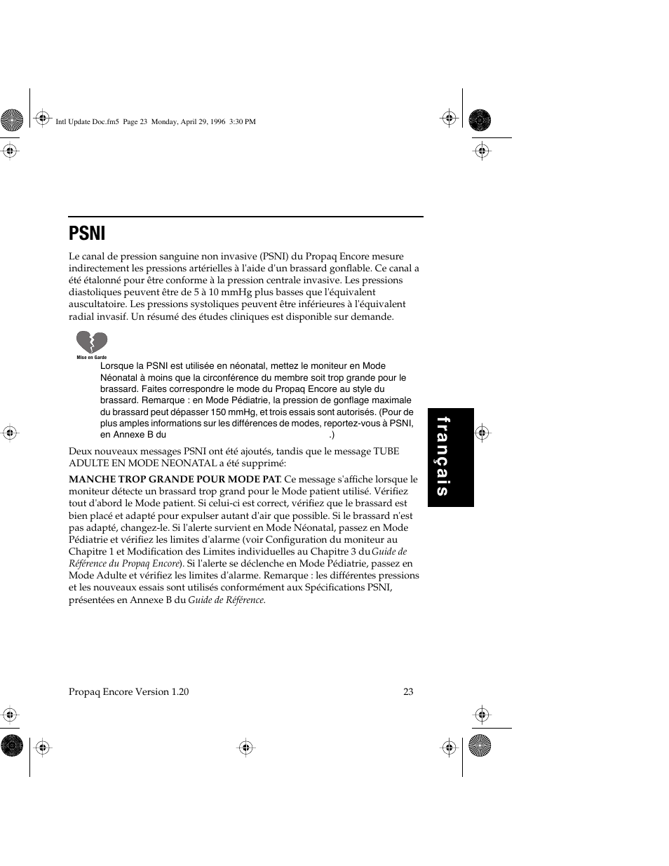 Psni, Français | Welch Allyn Propaq Encore Update - Quick Reference Guide User Manual | Page 25 / 60