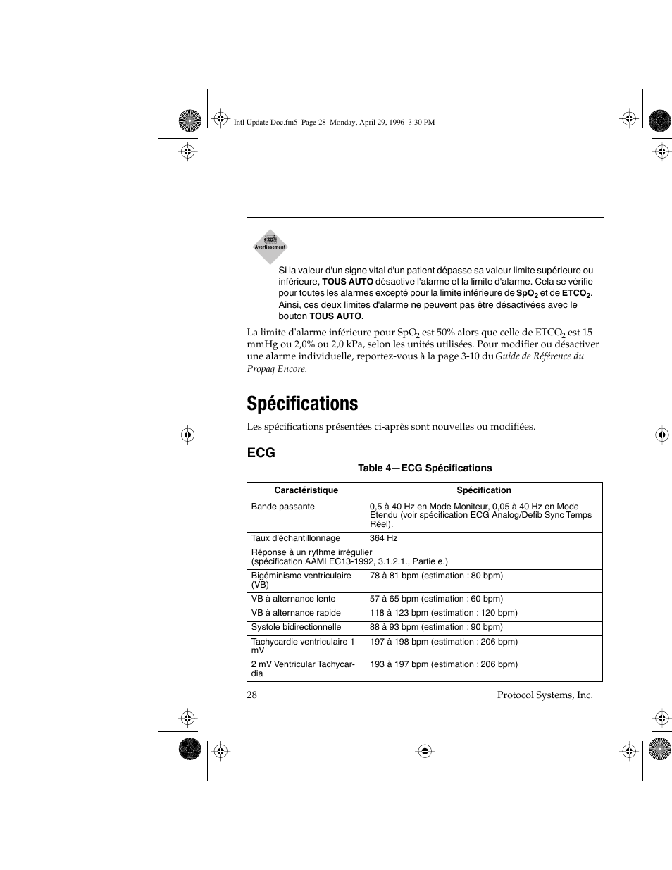 Spécifications | Welch Allyn Propaq Encore Update - Quick Reference Guide User Manual | Page 30 / 60