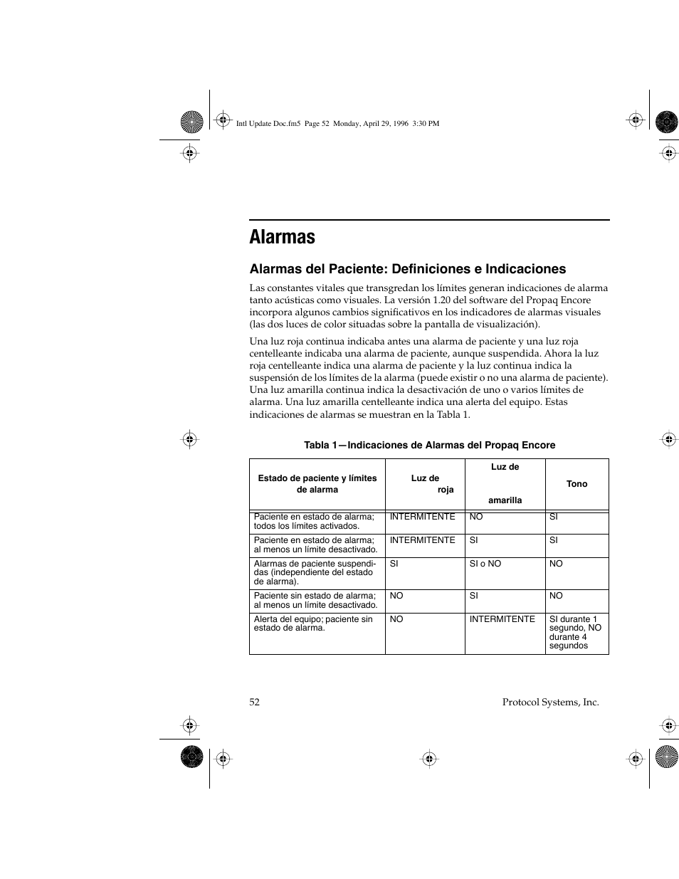 Alarmas, Alarmas del paciente: definiciones e indicaciones | Welch Allyn Propaq Encore Update - Quick Reference Guide User Manual | Page 54 / 60