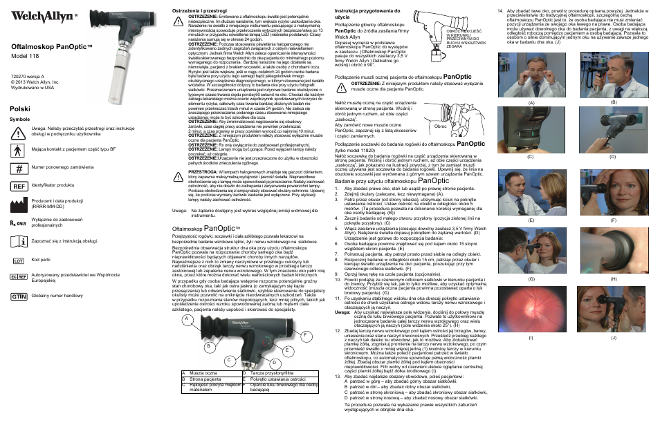 Panoptic, Polski, Oftalmoskop panoptic | Model 118 | Welch Allyn Panoptic Ophthalmoscope - Quick Reference Guide User Manual | Page 23 / 36