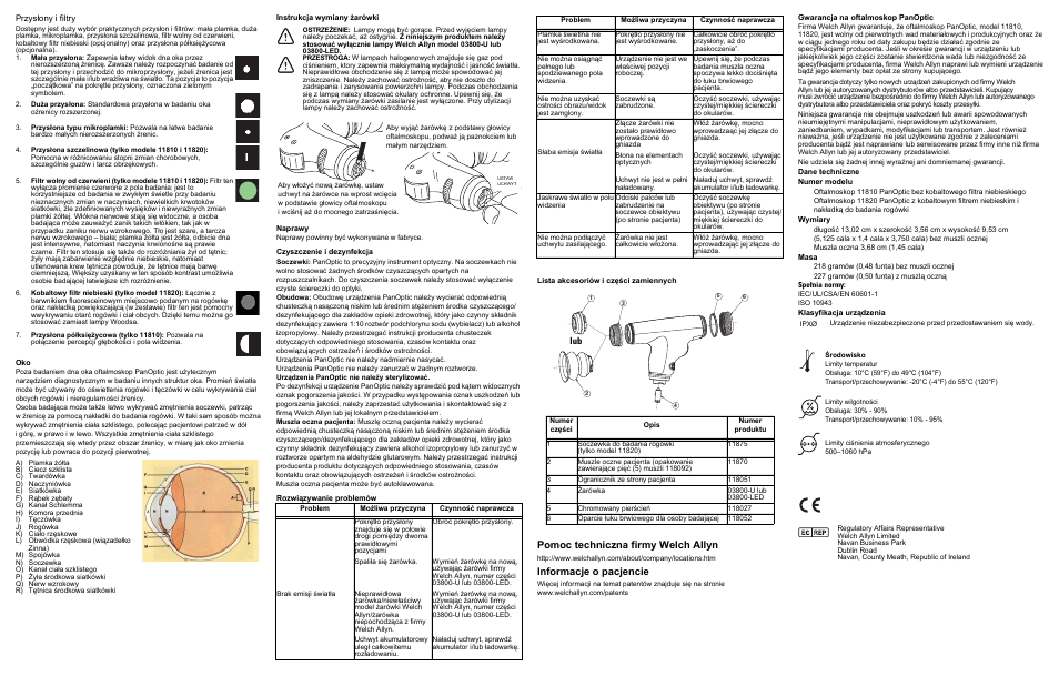Pomoc techniczna firmy welch allyn, Informacje o pacjencie | Welch Allyn Panoptic Ophthalmoscope - Quick Reference Guide User Manual | Page 24 / 36