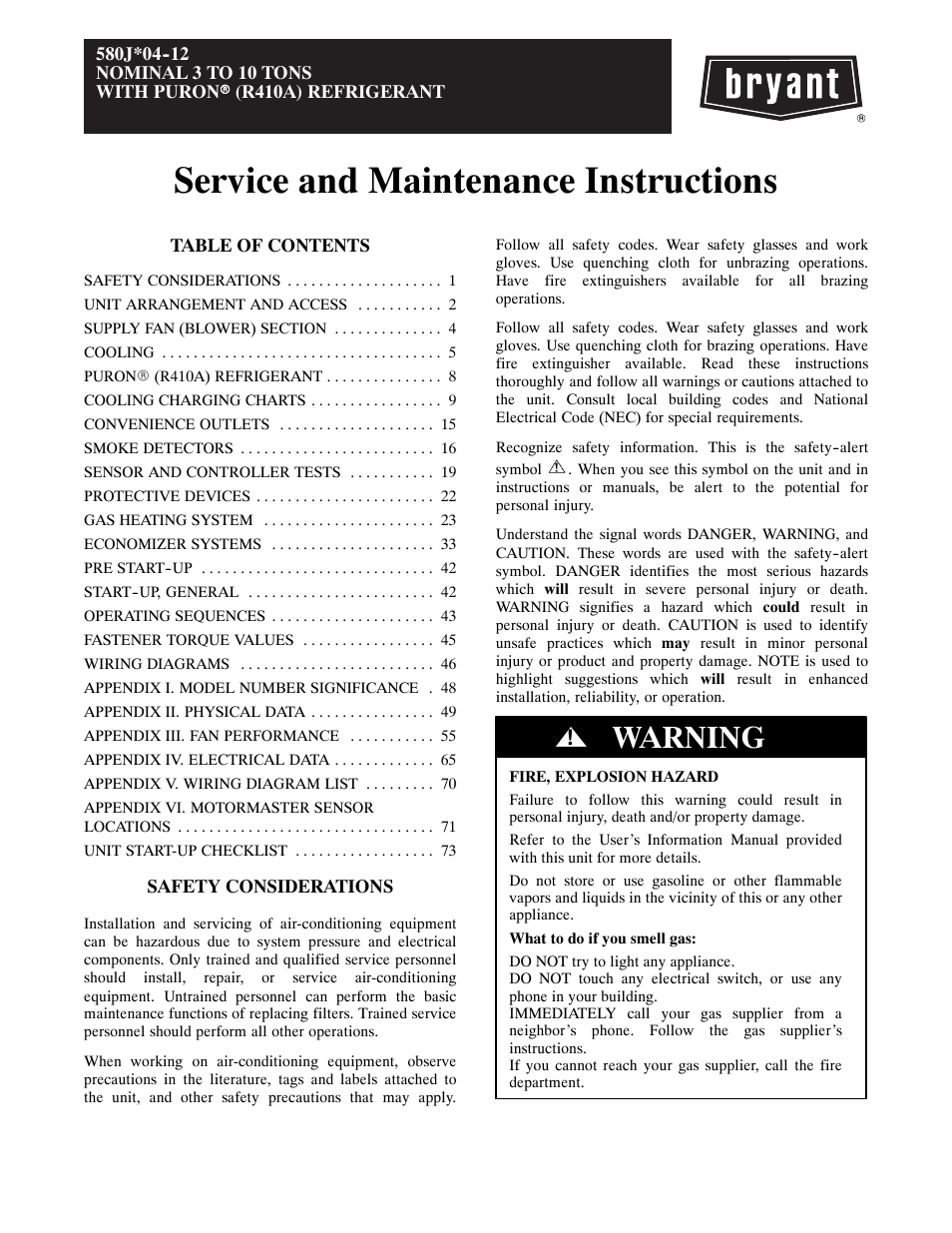 Bryant 580J*04--12 User Manual | 73 pages