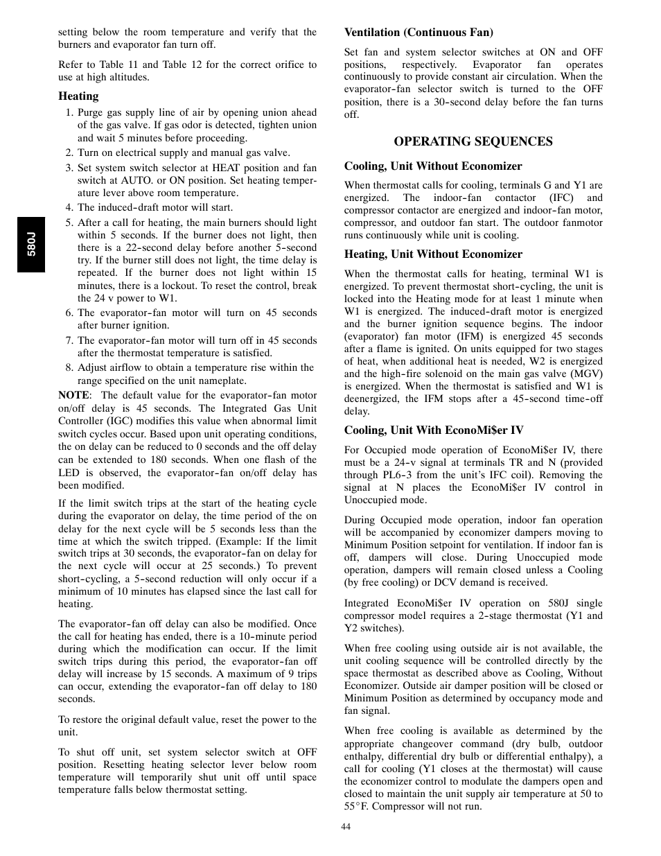 Operating sequences | Bryant 580J*04--12 User Manual | Page 44 / 73