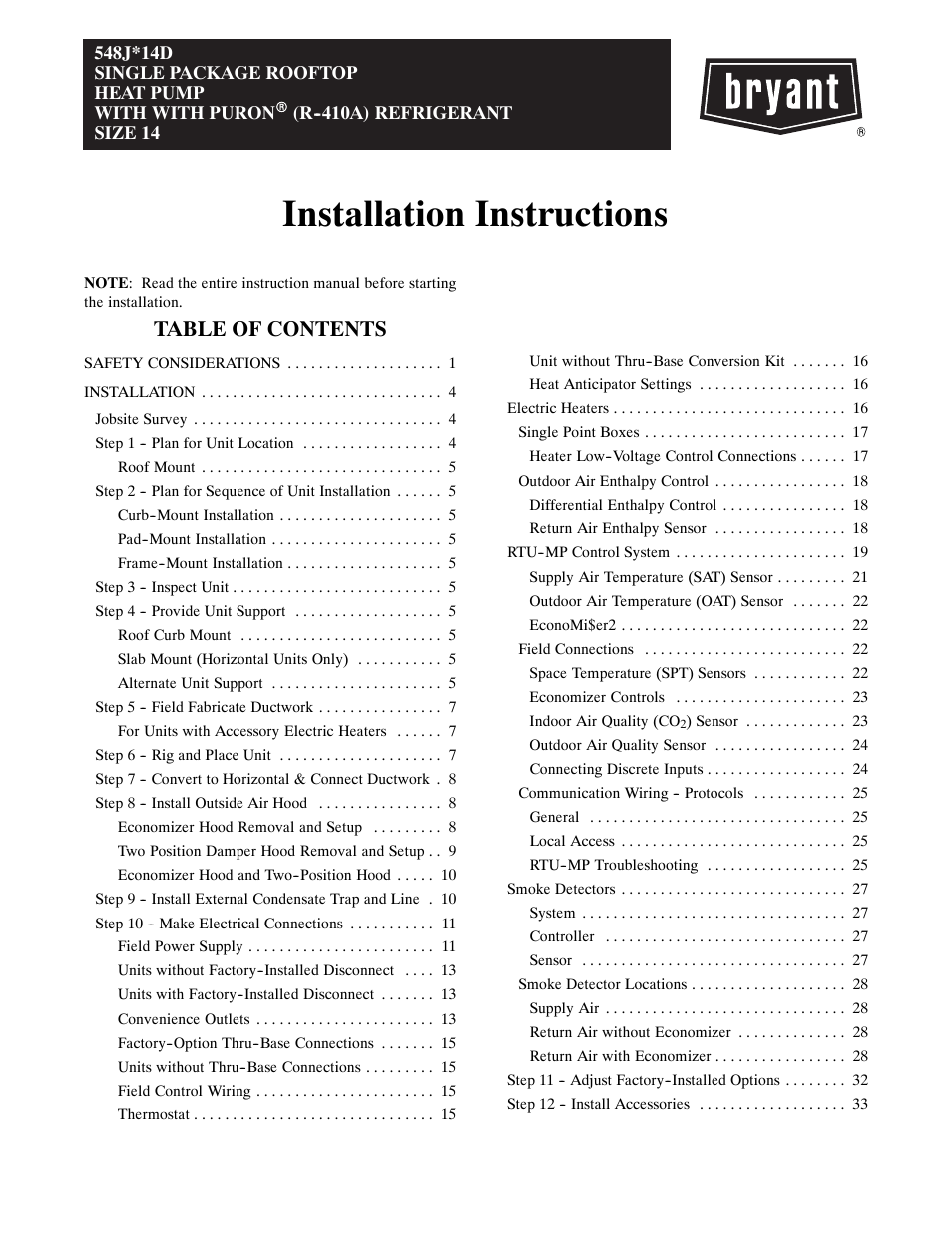 Bryant 548J*14D User Manual | 36 pages