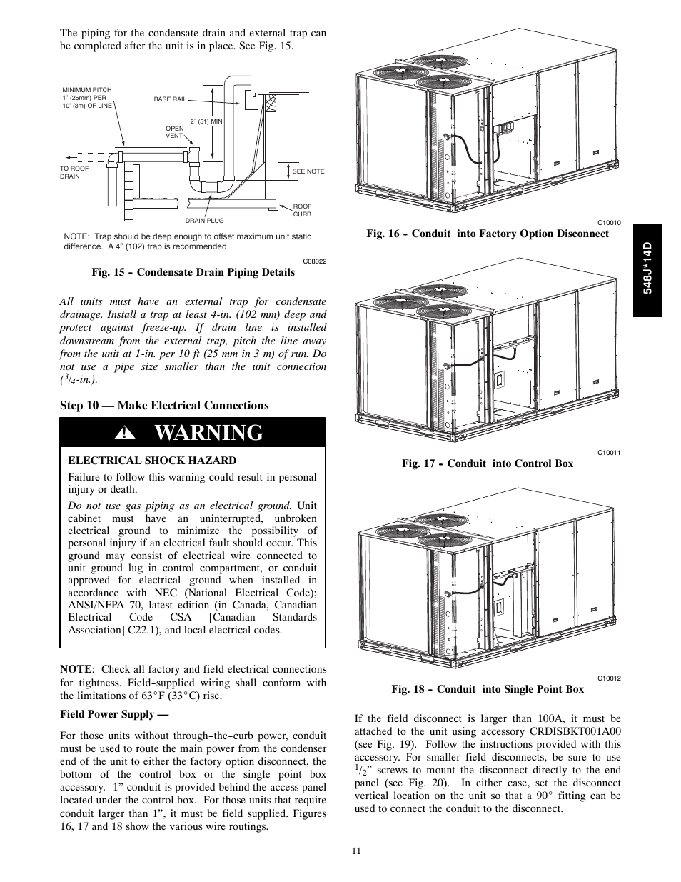 Warning, Step 10 — make electrical connections | Bryant 548J*14D User Manual | Page 11 / 36