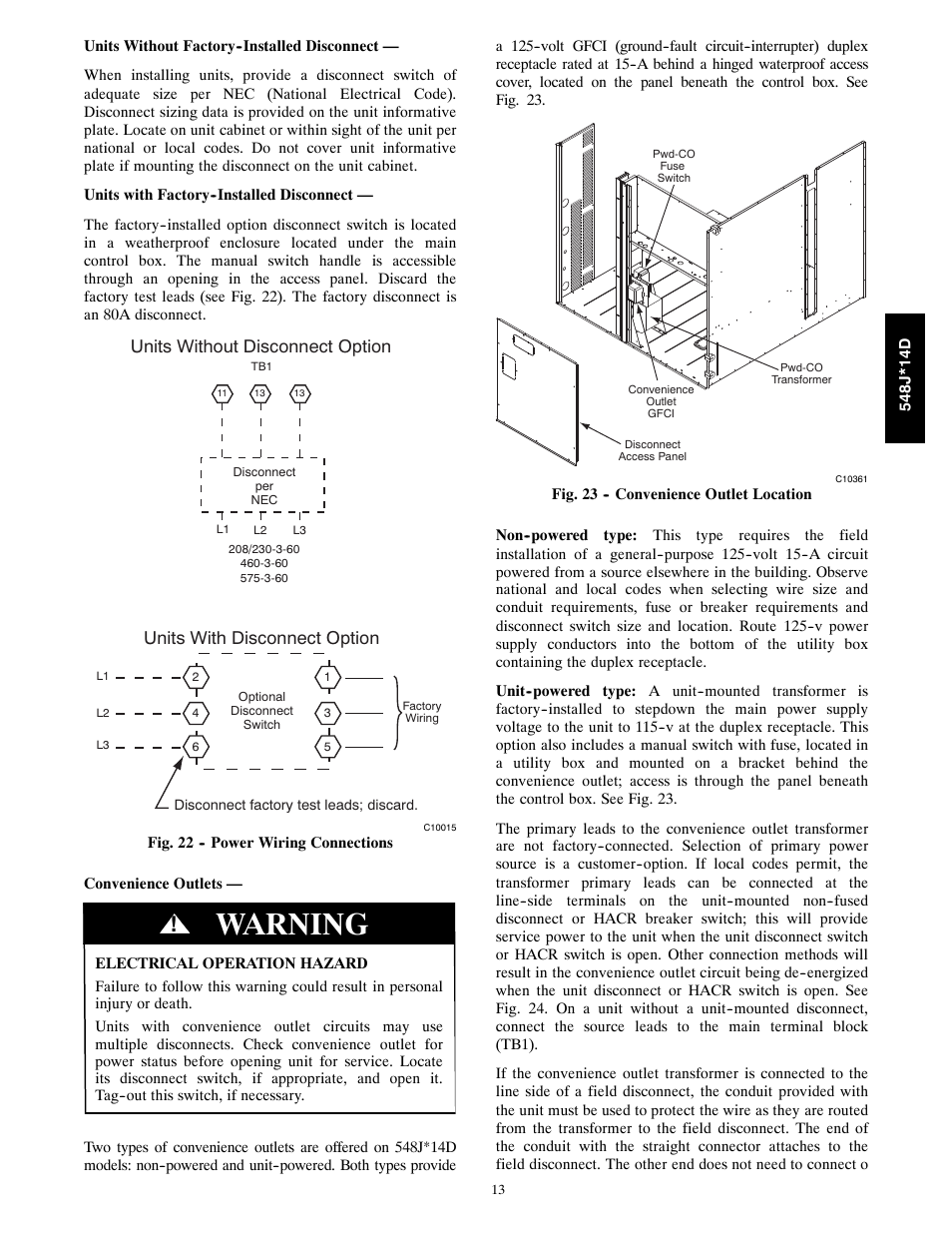 Warning | Bryant 548J*14D User Manual | Page 13 / 36