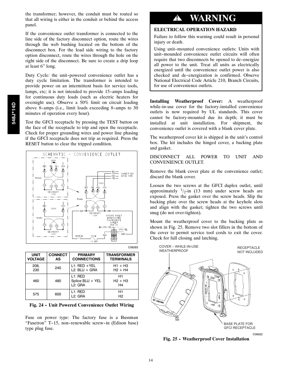 Warning | Bryant 548J*14D User Manual | Page 14 / 36