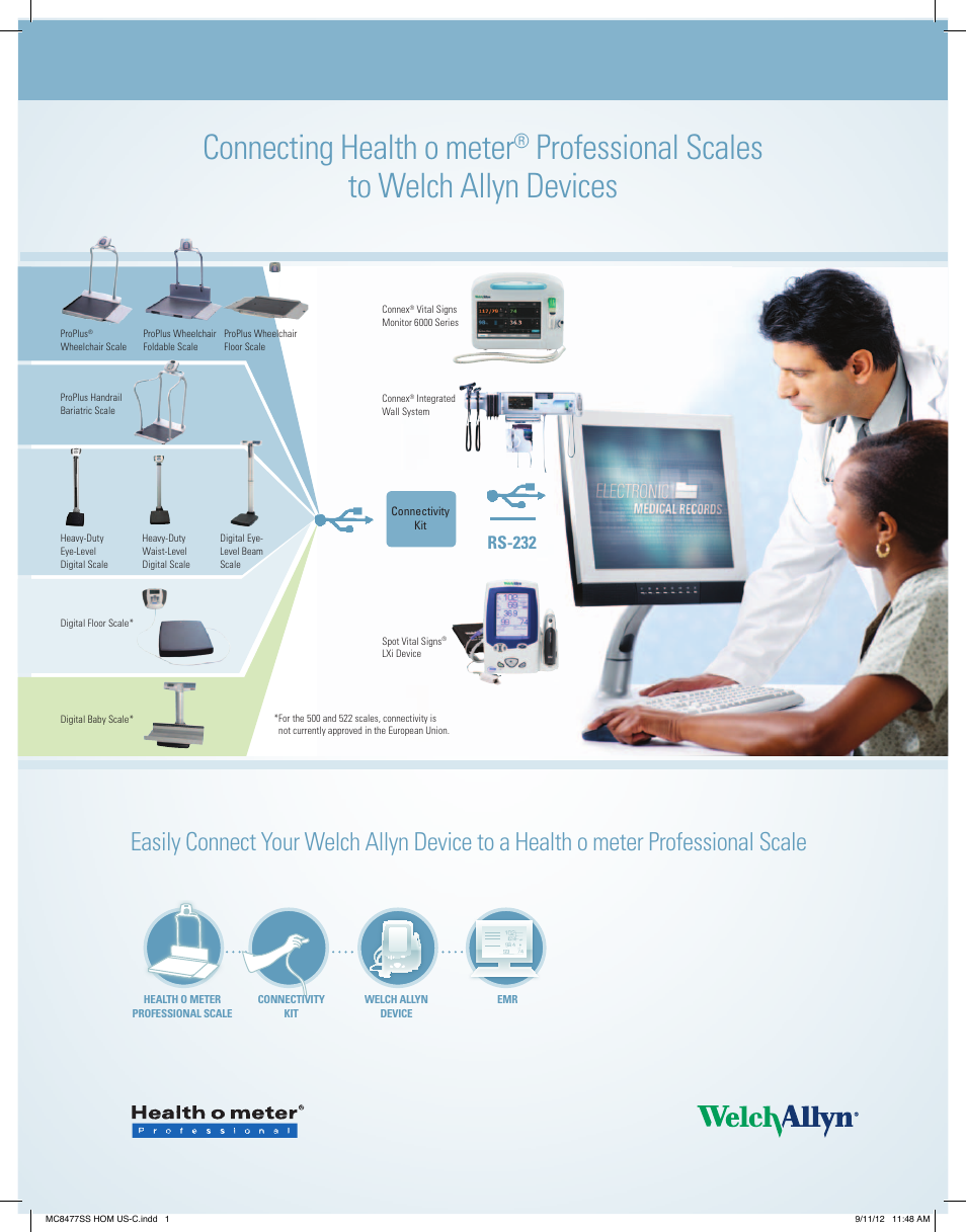 Welch Allyn Connectivity to Health o meter Professional Scales - Quick Reference Guide User Manual | 3 pages