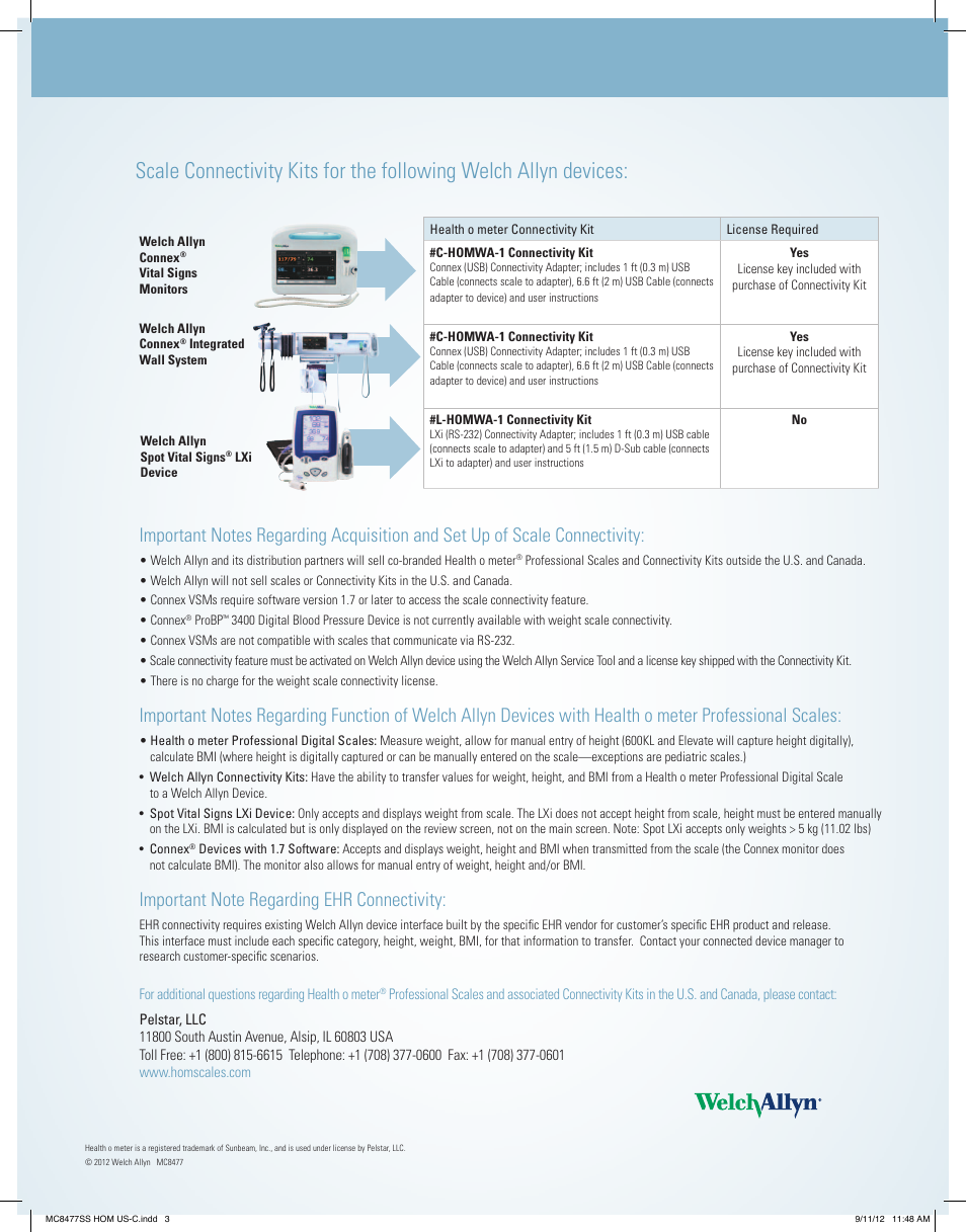 Welch Allyn Connectivity to Health o meter Professional Scales - Quick Reference Guide User Manual | Page 3 / 3