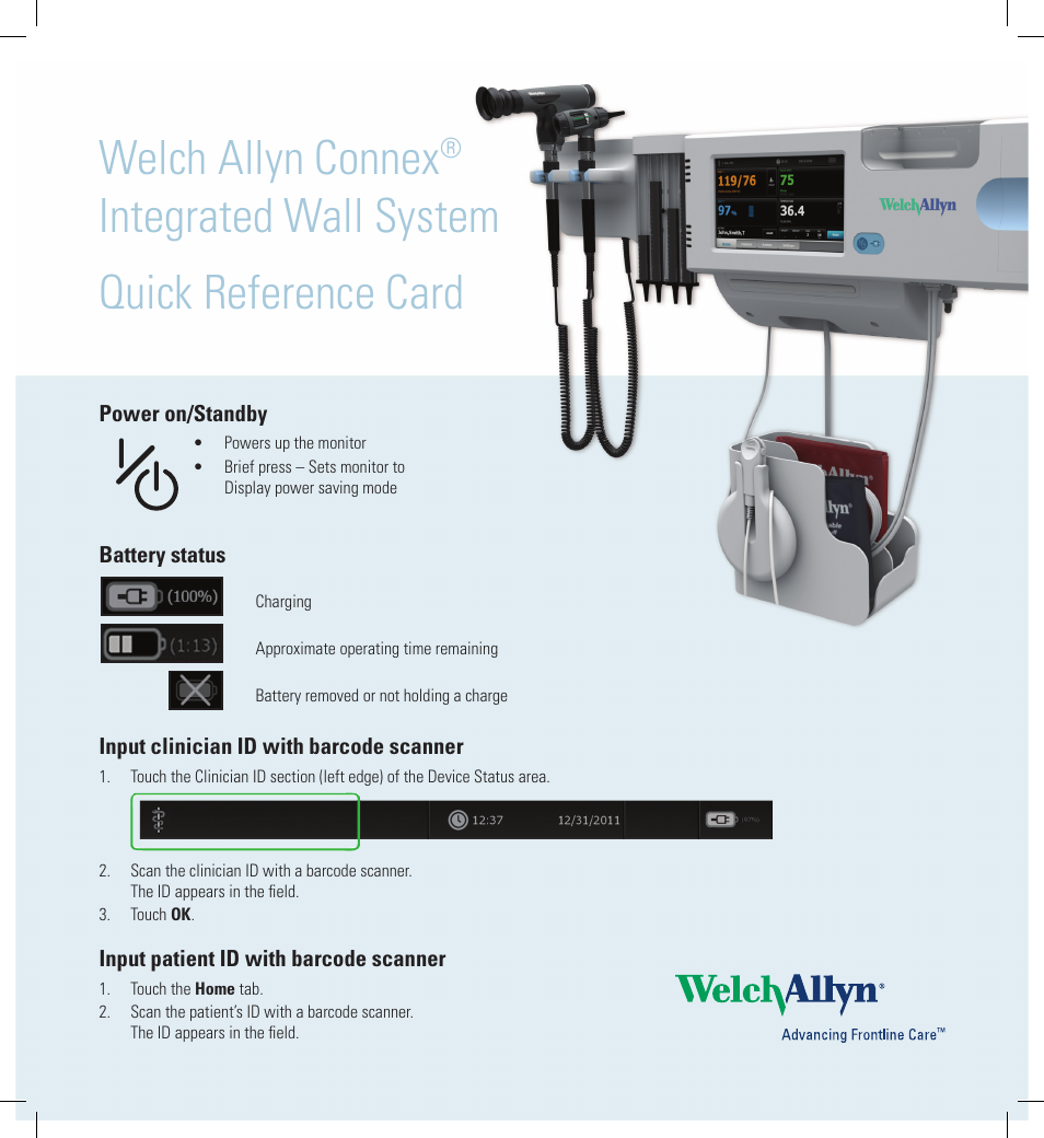 Welch Allyn Connex Integrated Wall System, CIWS - Quick Reference Guide User Manual | 6 pages