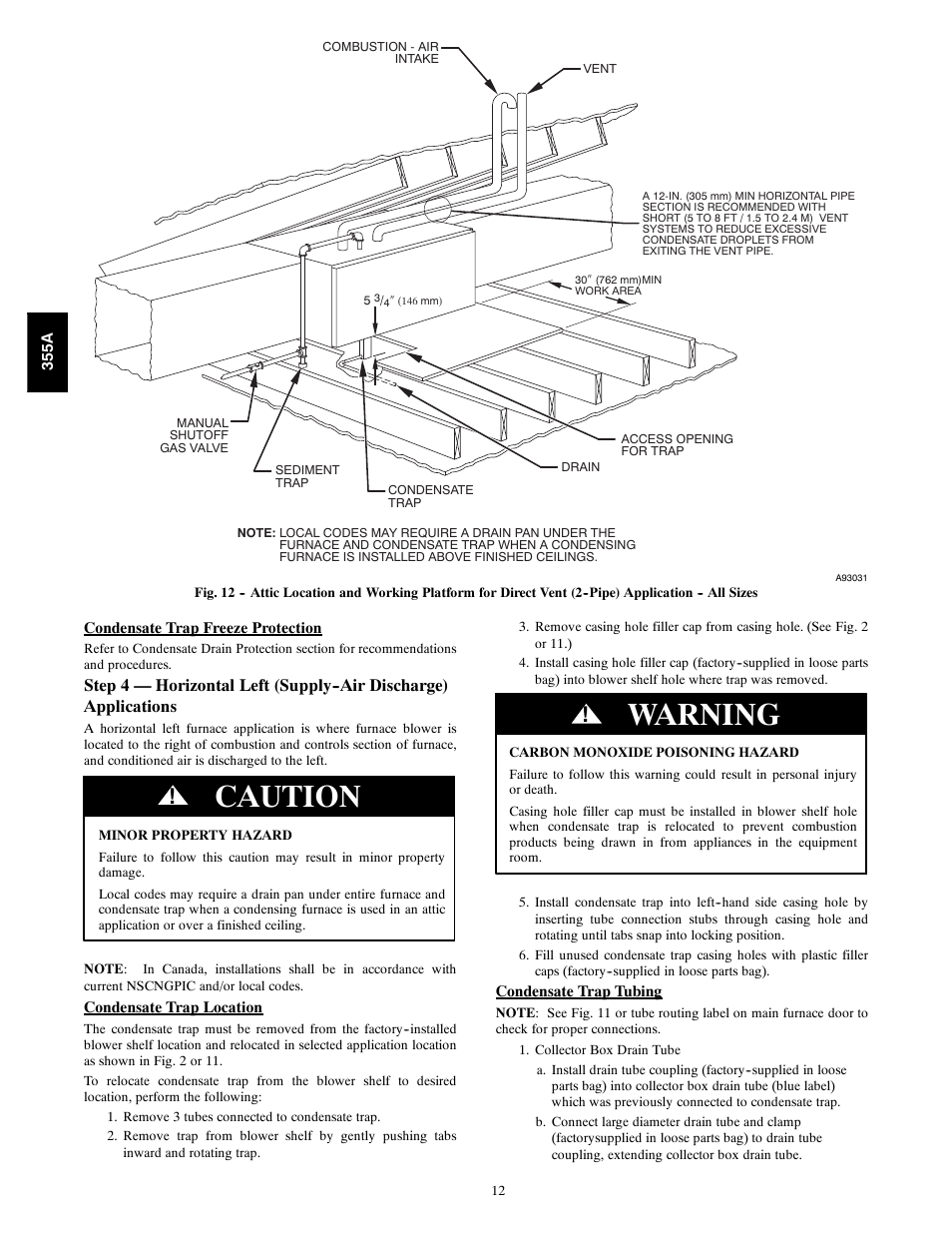 Caution, Warning | Bryant Bruant 4 Way Gas 355AAV User Manual | Page 12 / 60