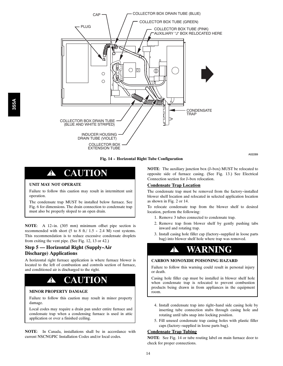 Caution, Warning | Bryant Bruant 4 Way Gas 355AAV User Manual | Page 14 / 60