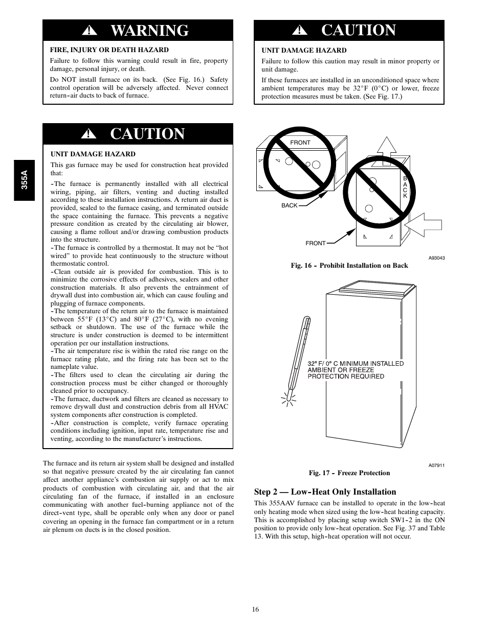 Warning, Caution | Bryant Bruant 4 Way Gas 355AAV User Manual | Page 16 / 60