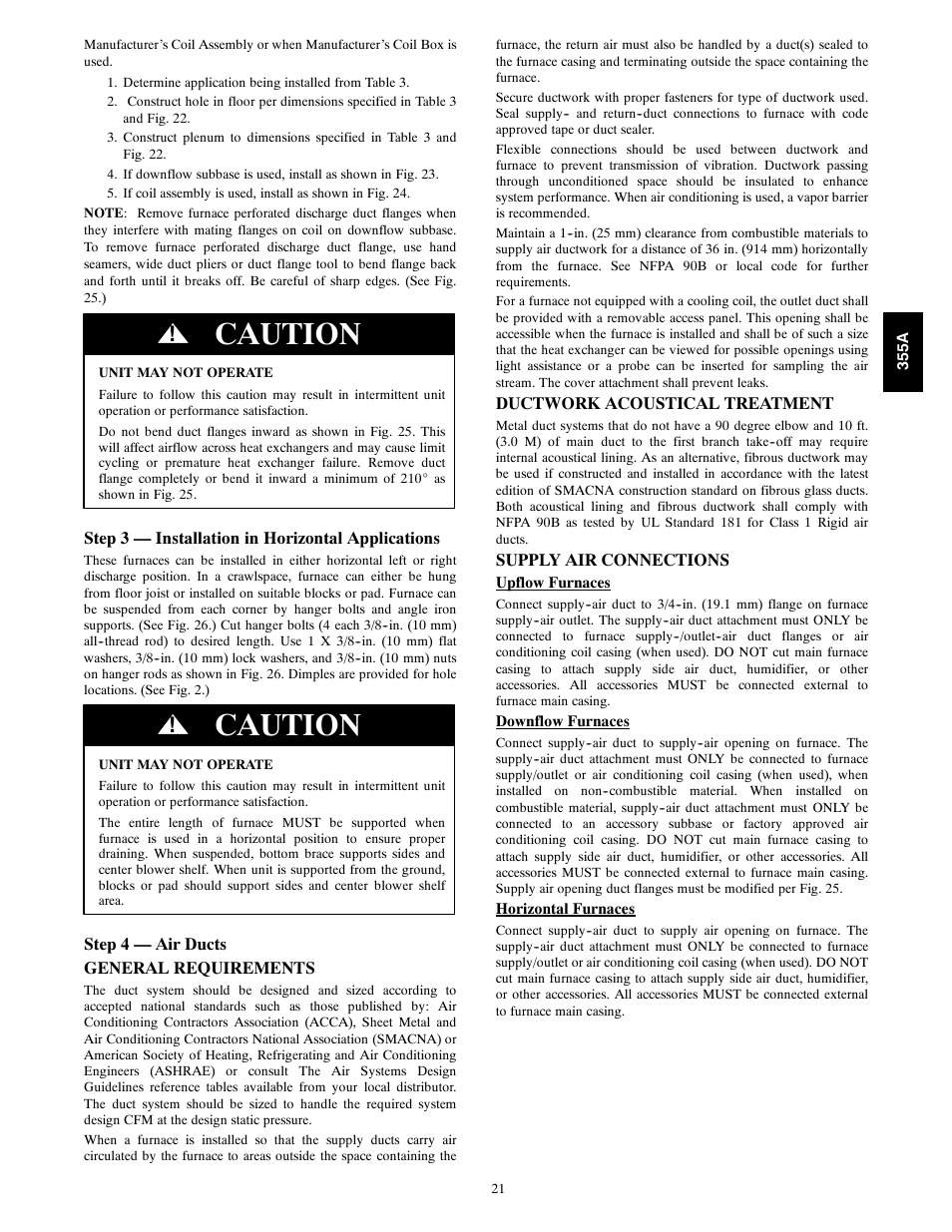 Caution | Bryant Bruant 4 Way Gas 355AAV User Manual | Page 21 / 60