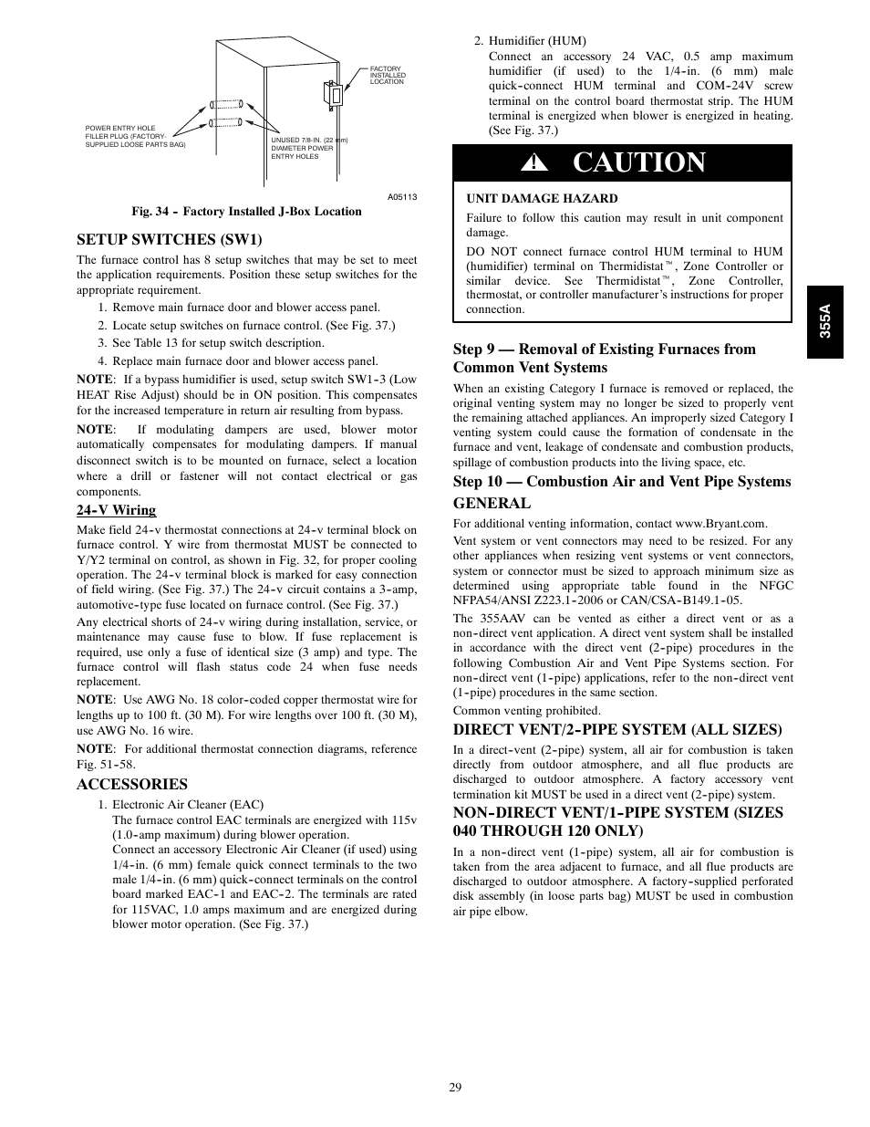 Caution | Bryant Bruant 4 Way Gas 355AAV User Manual | Page 29 / 60