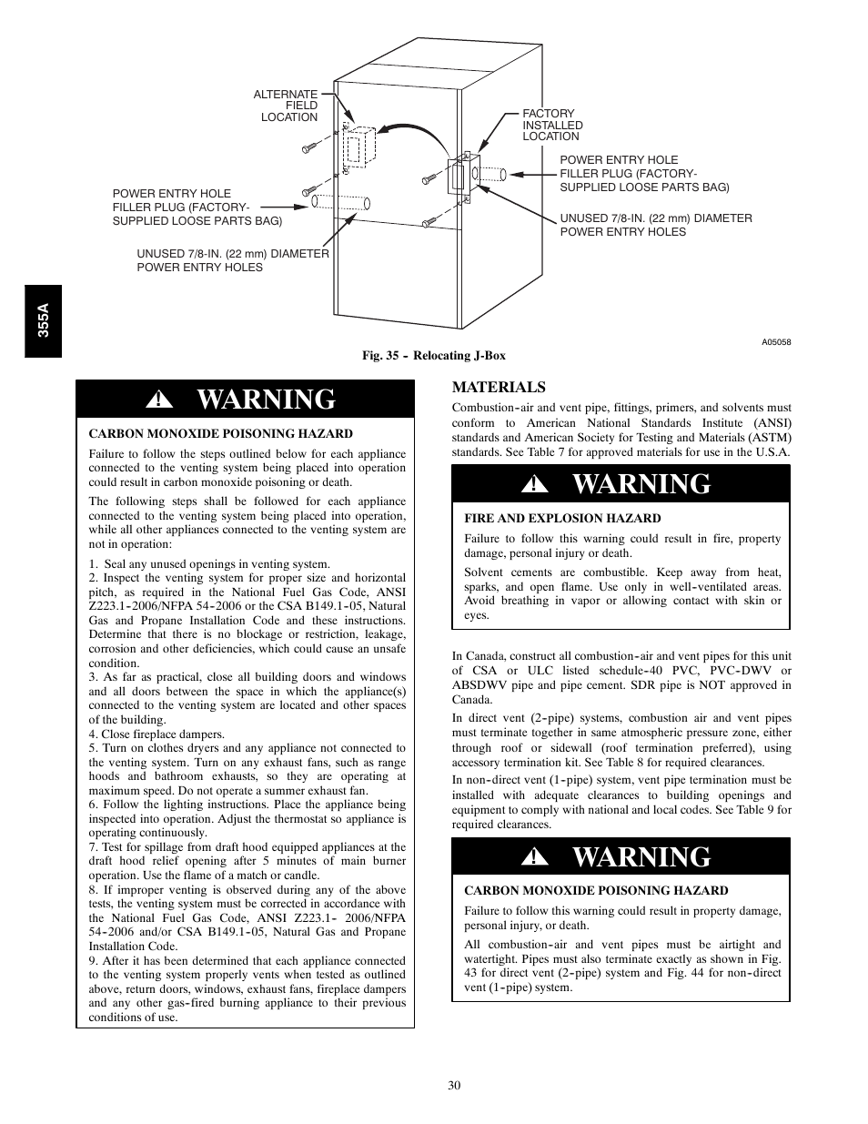 Warning | Bryant Bruant 4 Way Gas 355AAV User Manual | Page 30 / 60