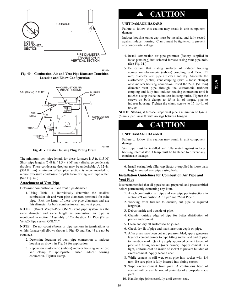 Caution | Bryant Bruant 4 Way Gas 355AAV User Manual | Page 39 / 60