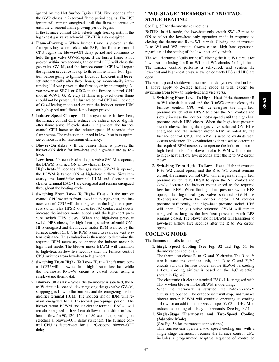 Two--stage thermostat and two-- stage heating, Cooling mode | Bryant Bruant 4 Way Gas 355AAV User Manual | Page 47 / 60