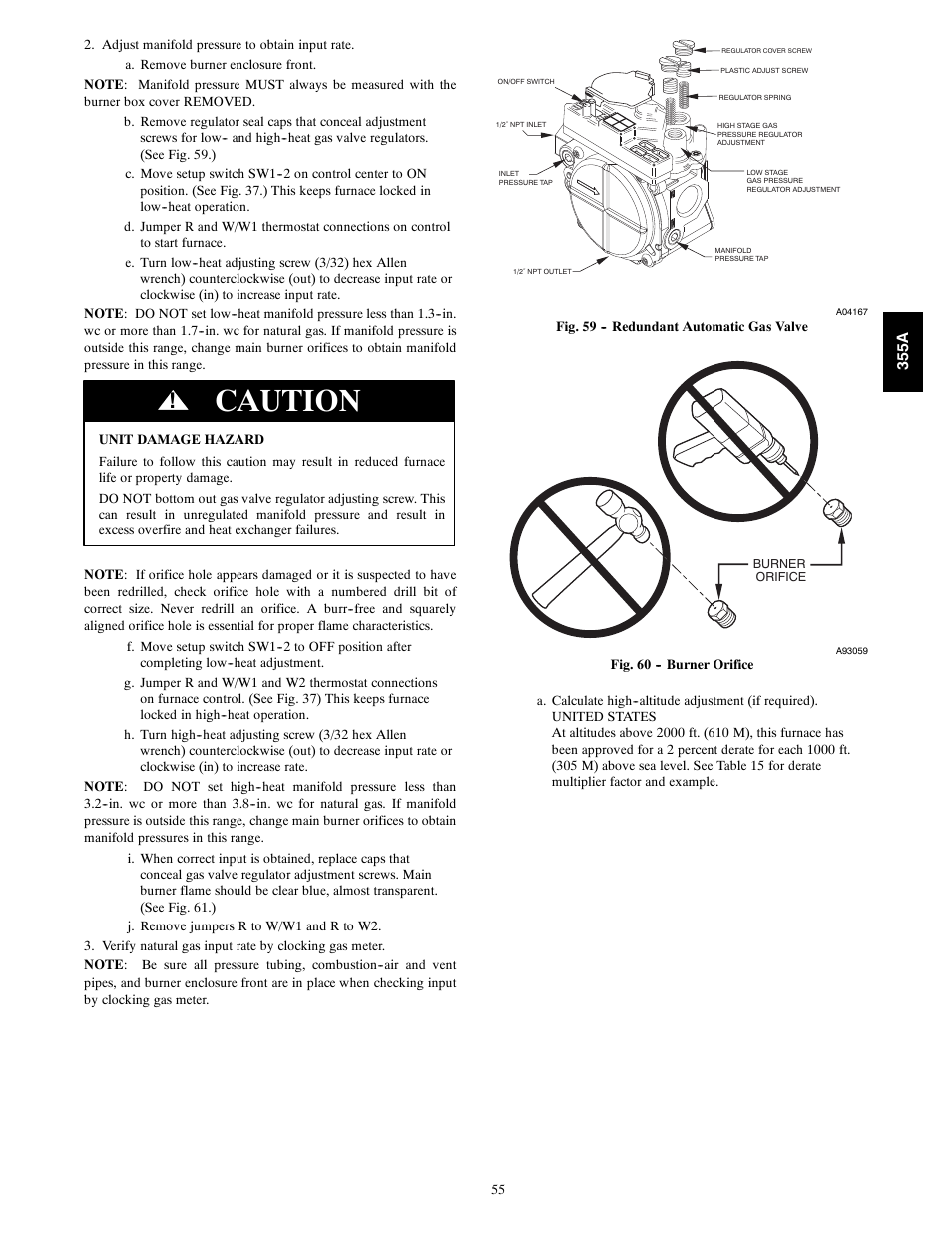 Caution | Bryant Bruant 4 Way Gas 355AAV User Manual | Page 55 / 60