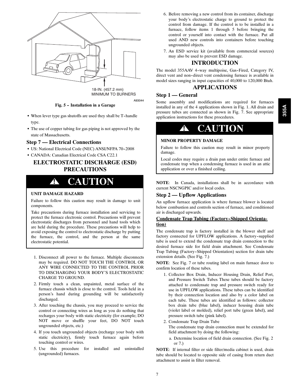 Caution, Electrostatic discharge (esd) precautions, Introduction | Applications | Bryant Bruant 4 Way Gas 355AAV User Manual | Page 7 / 60