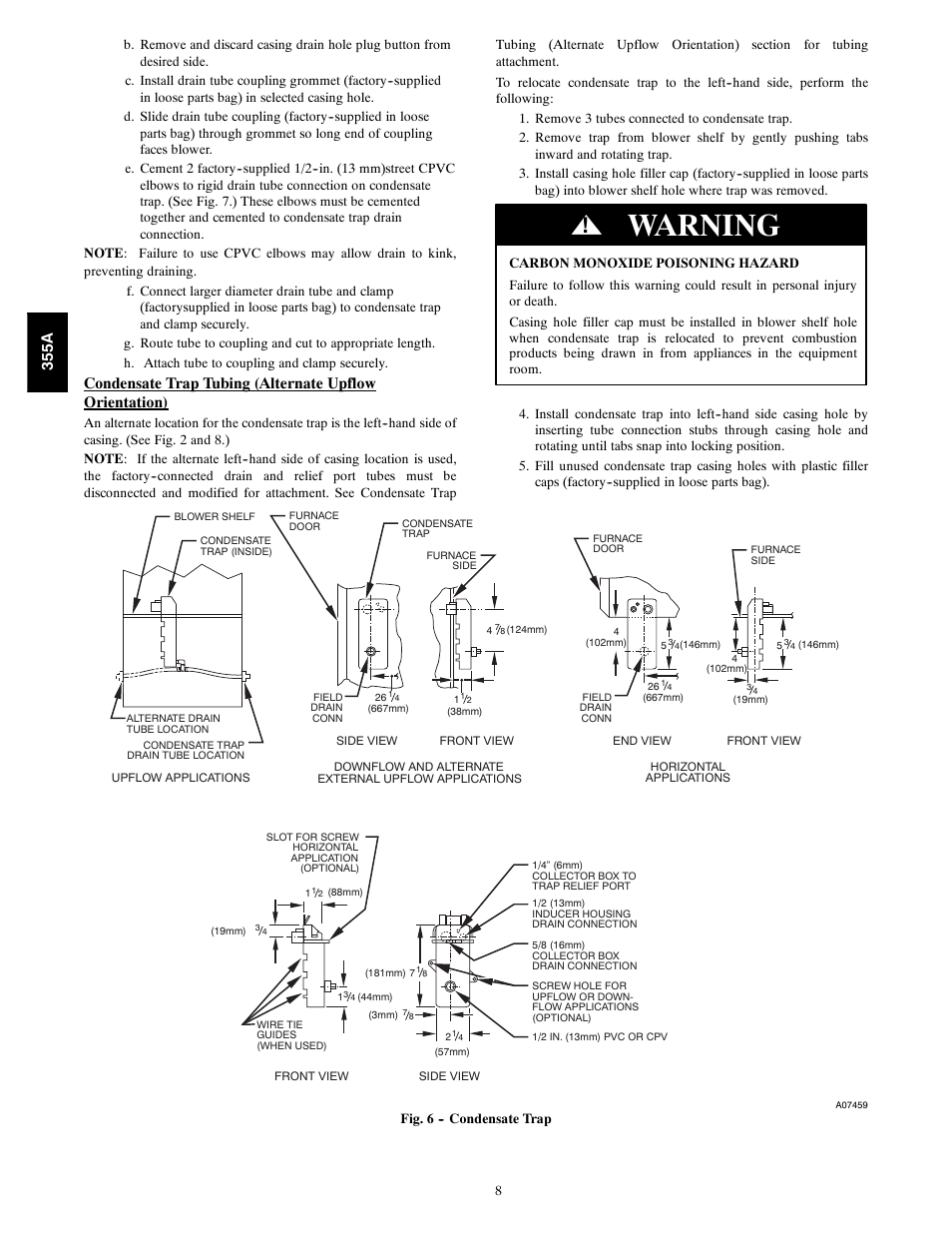 Warning, 355a | Bryant Bruant 4 Way Gas 355AAV User Manual | Page 8 / 60