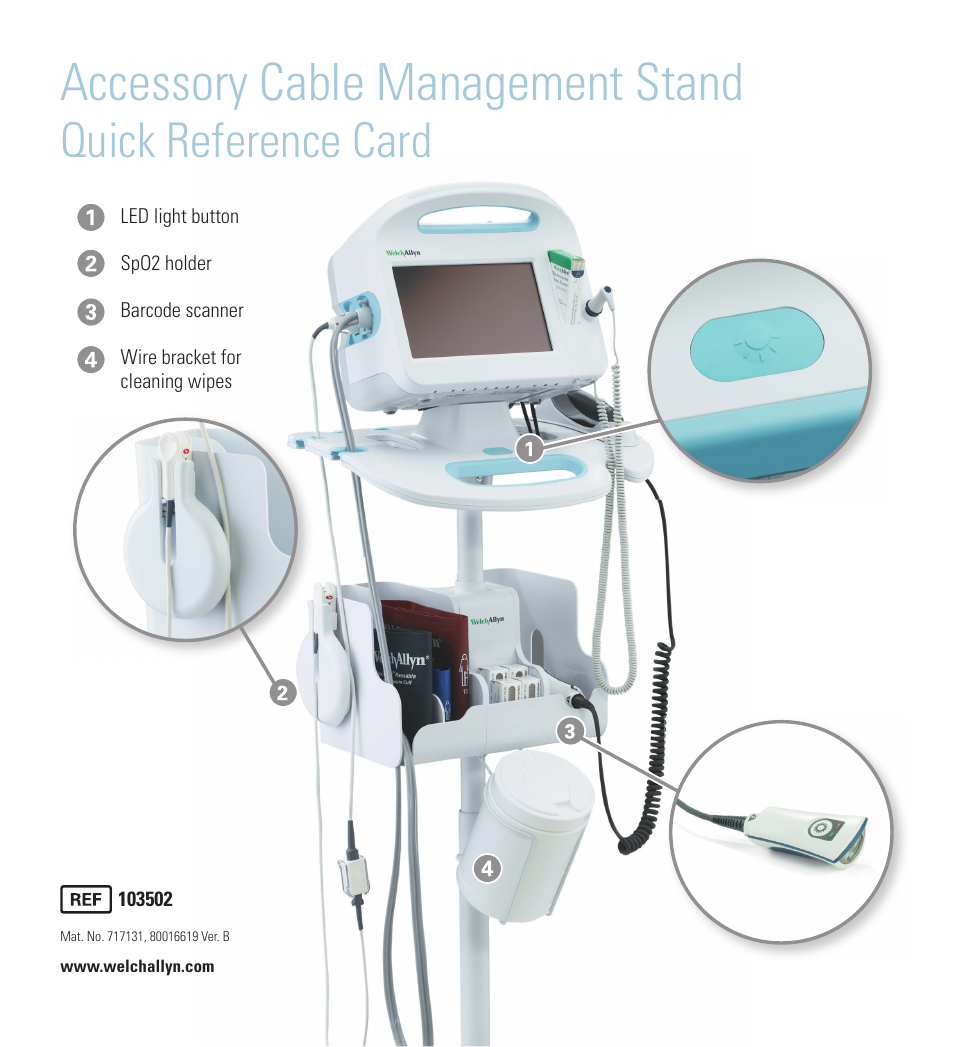 Accessory cable management stand, Quick reference card | Welch Allyn Connex Vital Signs Monitor (CVSM) and Stand, Software 1.7X - Quick Reference Guide User Manual | Page 6 / 6