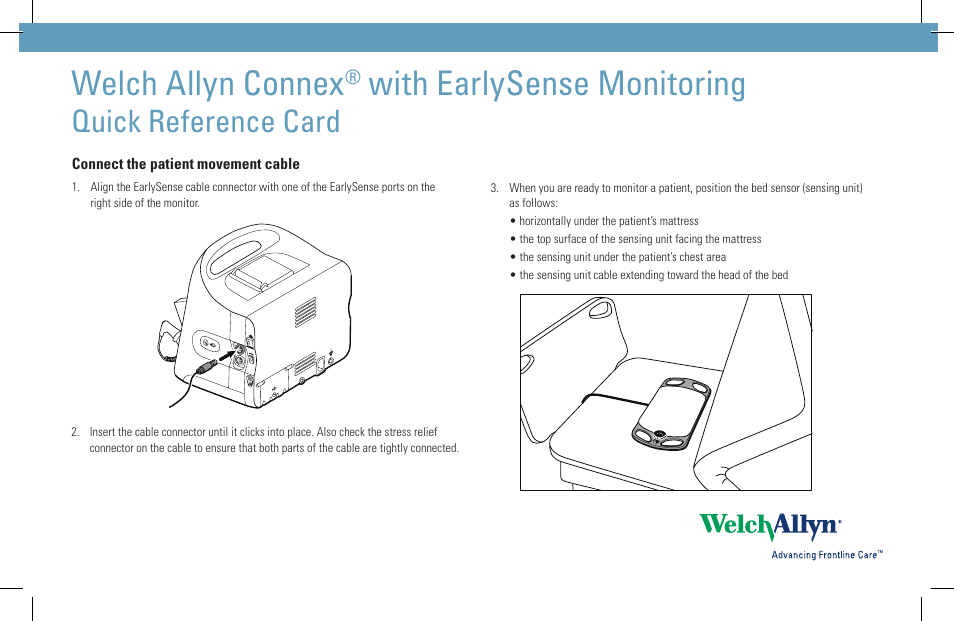 Welch Allyn Connex with EarlySense Monitoring - Quick Reference Guide User Manual | 2 pages