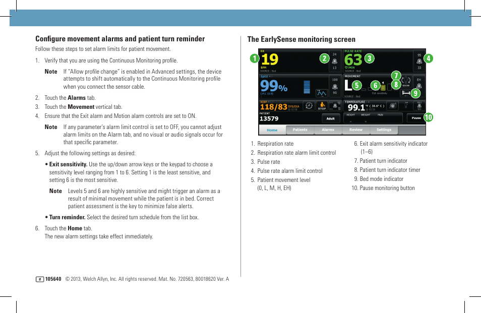 The earlysense monitoring screen | Welch Allyn Connex with EarlySense Monitoring - Quick Reference Guide User Manual | Page 2 / 2