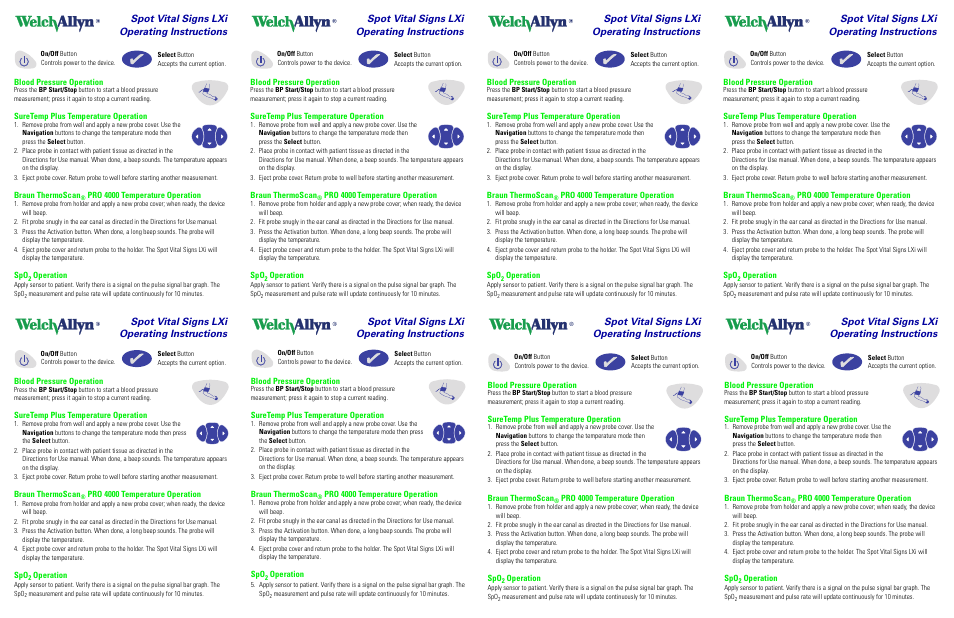 Welch Allyn Spot Vital Signs LXI - Quick Reference Guide User Manual | 2 pages