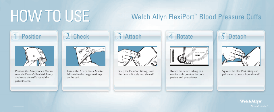 Welch Allyn FlexiPort Blood Pressure Cuff Application Poster - Quick Reference Guide User Manual | 1 page