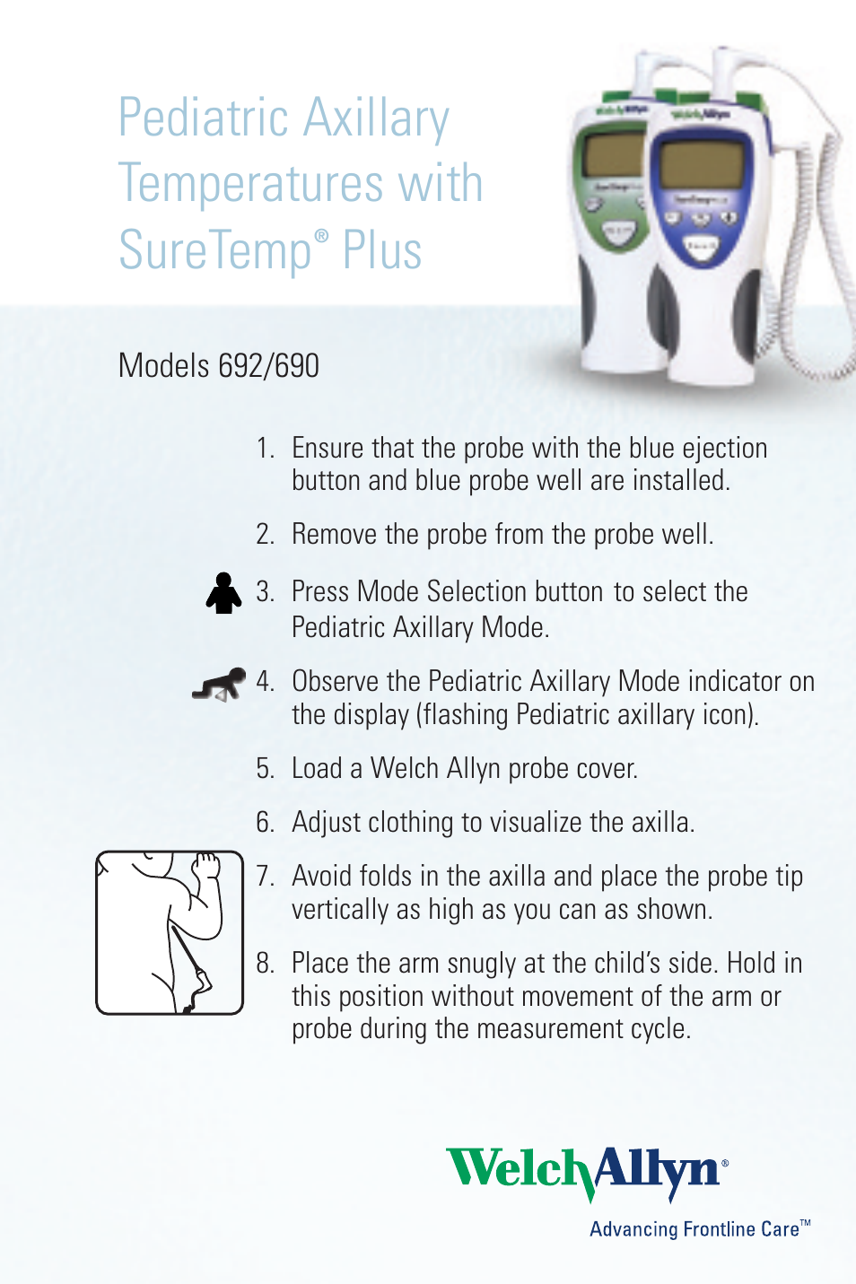 Welch Allyn SureTemp Plus Pediatric Axillary Temperature - Quick Reference Guide User Manual | 2 pages
