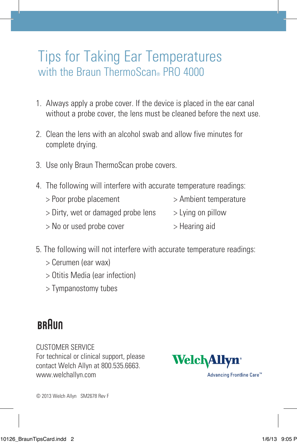 Tips for taking ear temperatures, With the braun thermoscan, Pro 4000 | Welch Allyn Braun ThermoScan PRO 4000 Tips - Quick Reference Guide User Manual | Page 2 / 2