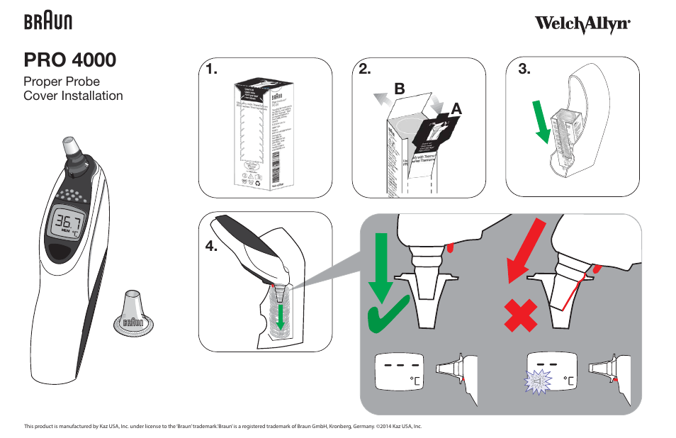 Welch Allyn Braun PRO 4000 Proper Probe Cover Installation - Quick Reference Guide User Manual | 1 page