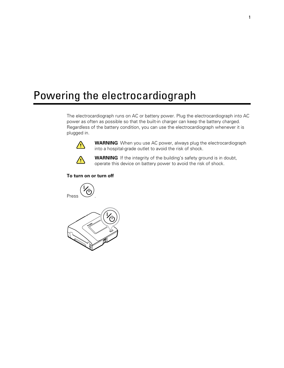 Powering the electrocardiograph | Welch Allyn CP150 - Quick Reference Guide User Manual | Page 5 / 24