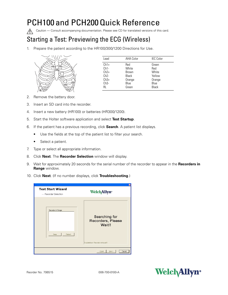 Welch Allyn PCH100 and PCH200 Starting a Test and Retrieving Data - Quick Reference Guide User Manual | 2 pages