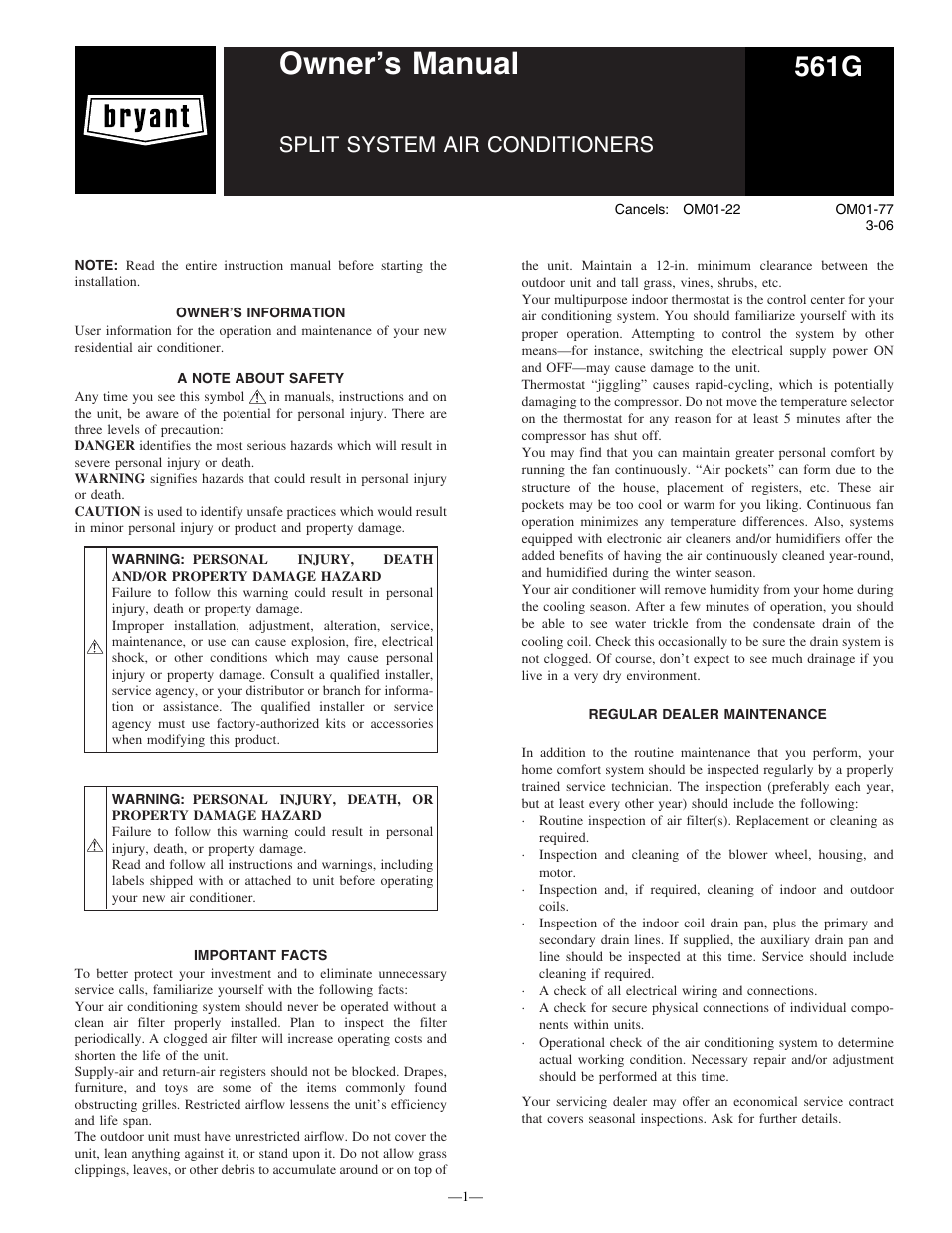 Bryant 561G User Manual | 2 pages