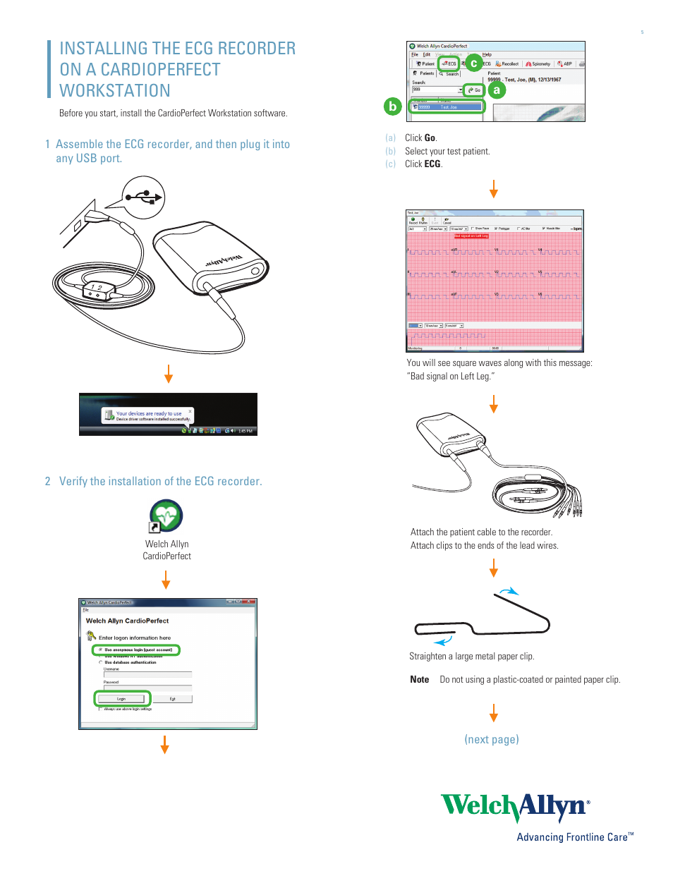 Welch Allyn CardioPerfect Workstation 1.6.5 Software Self Installation - Quick Reference Guide User Manual | Page 5 / 12
