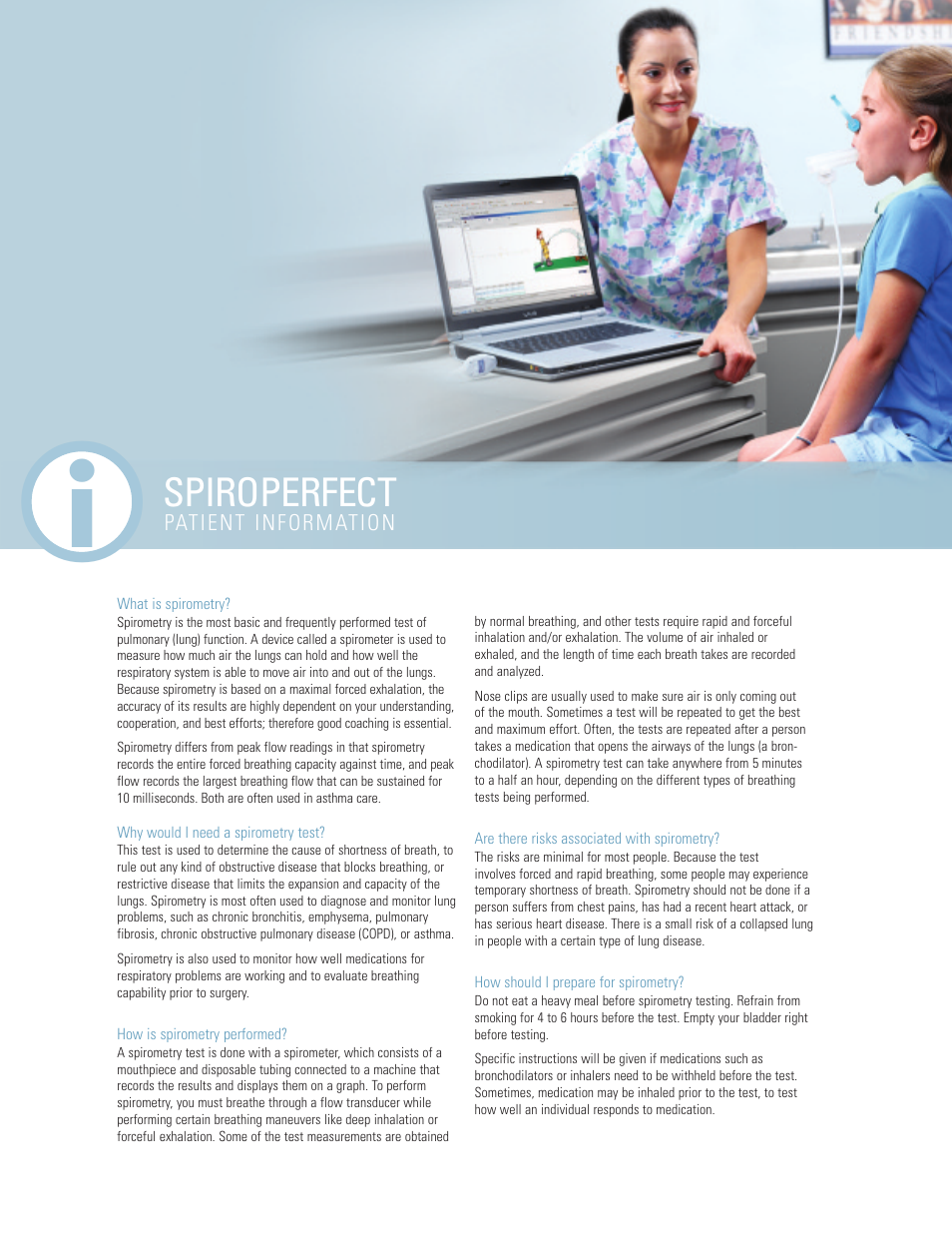 Patient information, Spiroperfect | Welch Allyn SpiroPerfect Spirometry Quick Start - Quick Reference Guide User Manual | Page 2 / 6