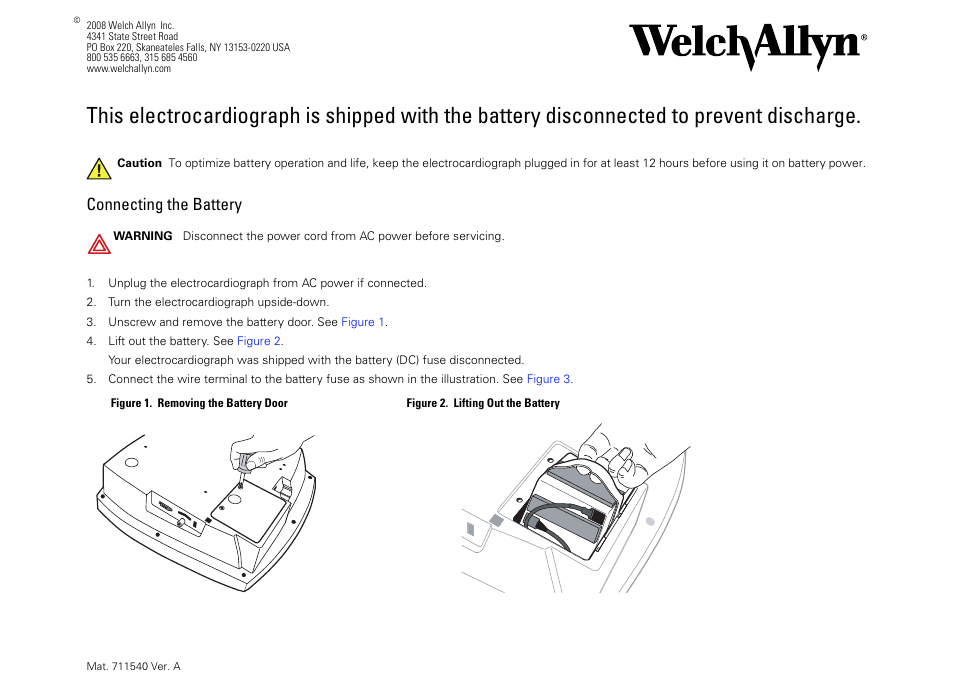 Welch Allyn CP100/CP200 Battery Connection - Quick Reference Guide User Manual | 2 pages