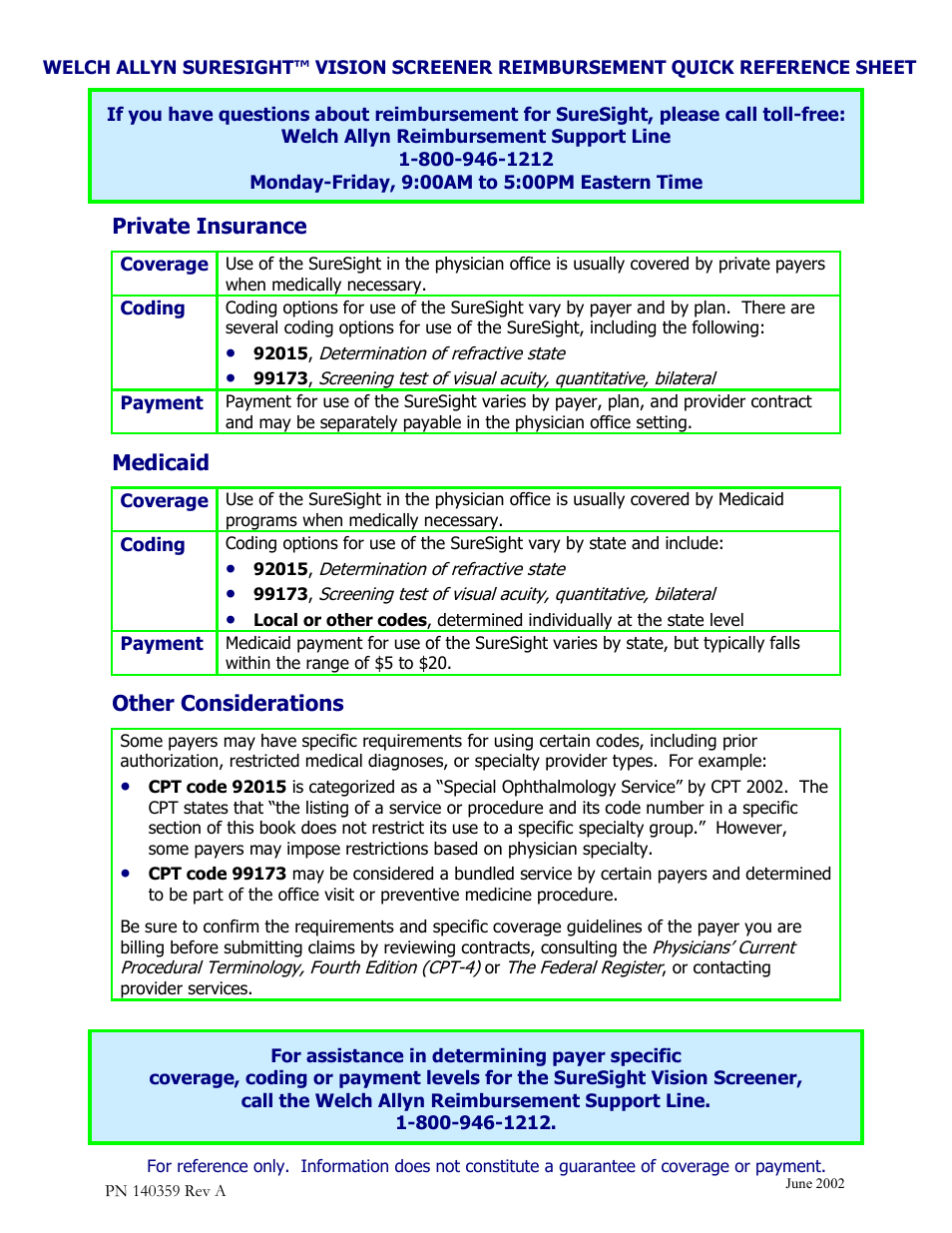 Welch Allyn SureSight Vision Screener - Quick Reference Guide User Manual | 1 page