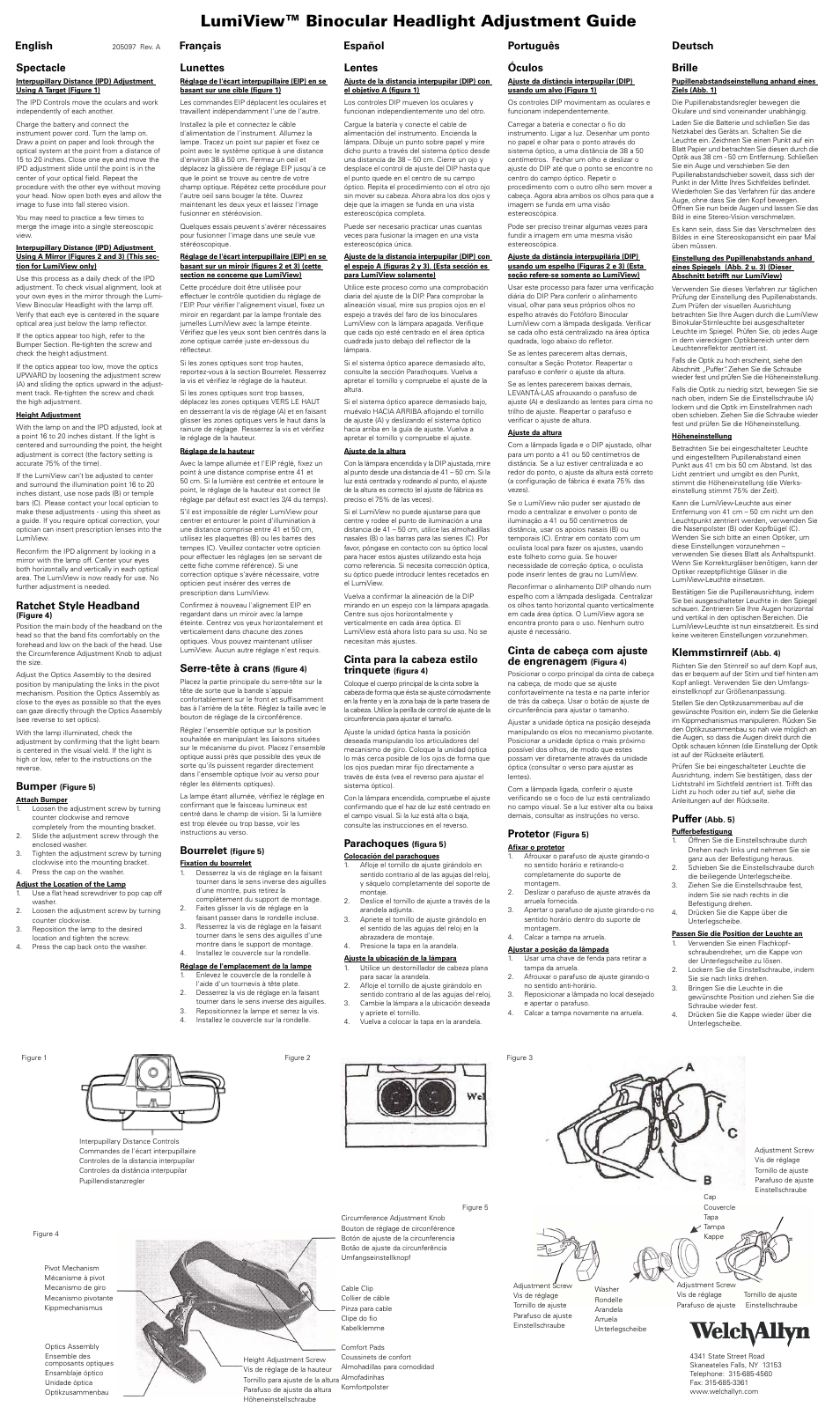 Welch Allyn Lumiview Binocular Headlight Adjustment Guide, Quick Reference Guide, Multi-Language - Quick Reference Guide User Manual | 2 pages